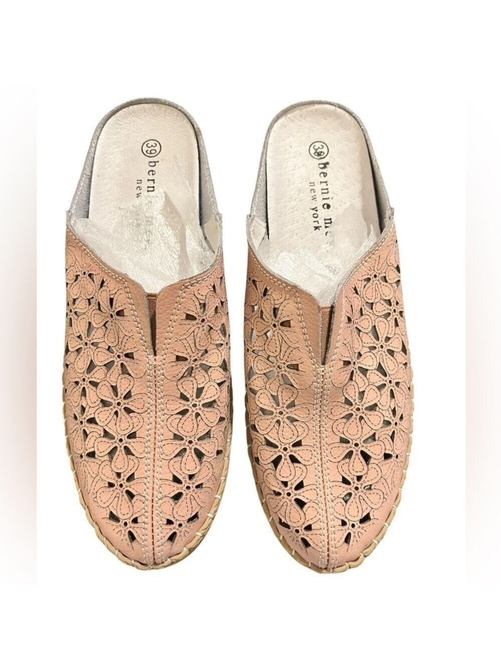 bernie mev New York Leather Floral Cutout Blush Pink Comfort Mules EU39 US8